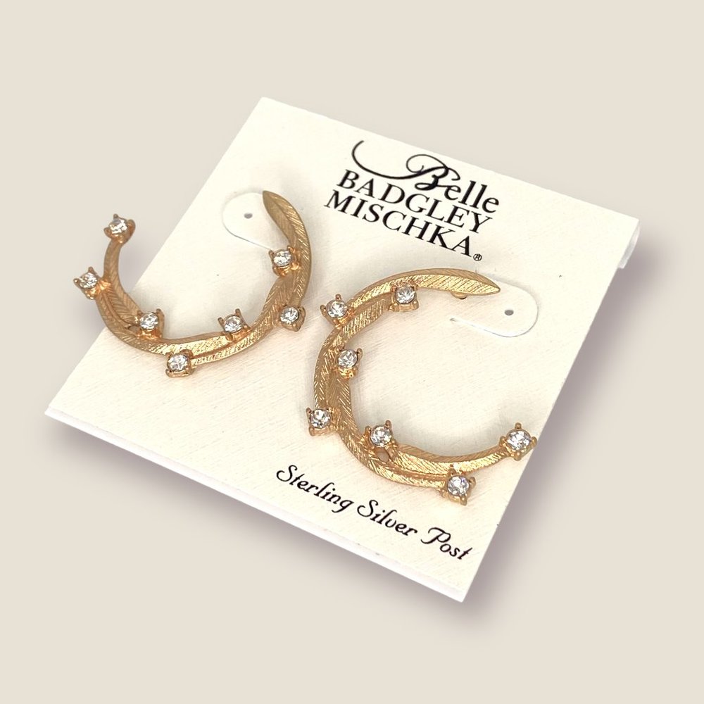 NEW Badgley Mischka Gold Textured Crescent Moon Constellation Crystal Earrings